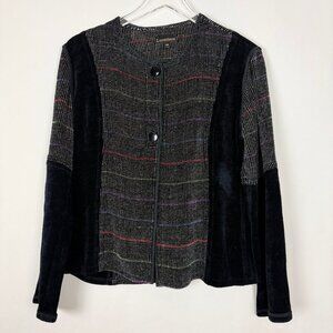 Loominus Handwovens Cardigan Women's XS Black Print Chenille Sweater Blazer